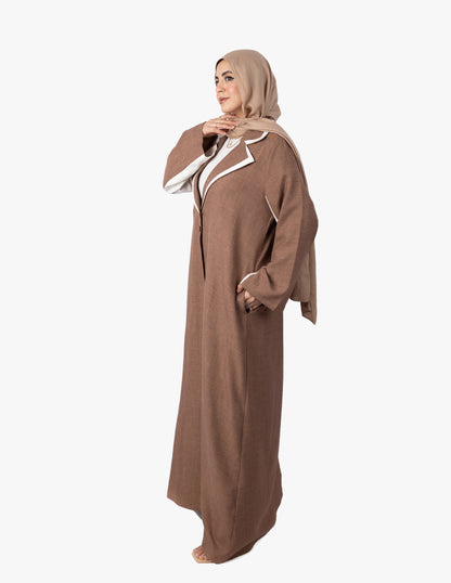 Riviera Linen Abaya Inlaid With Pure Linen In Cafe