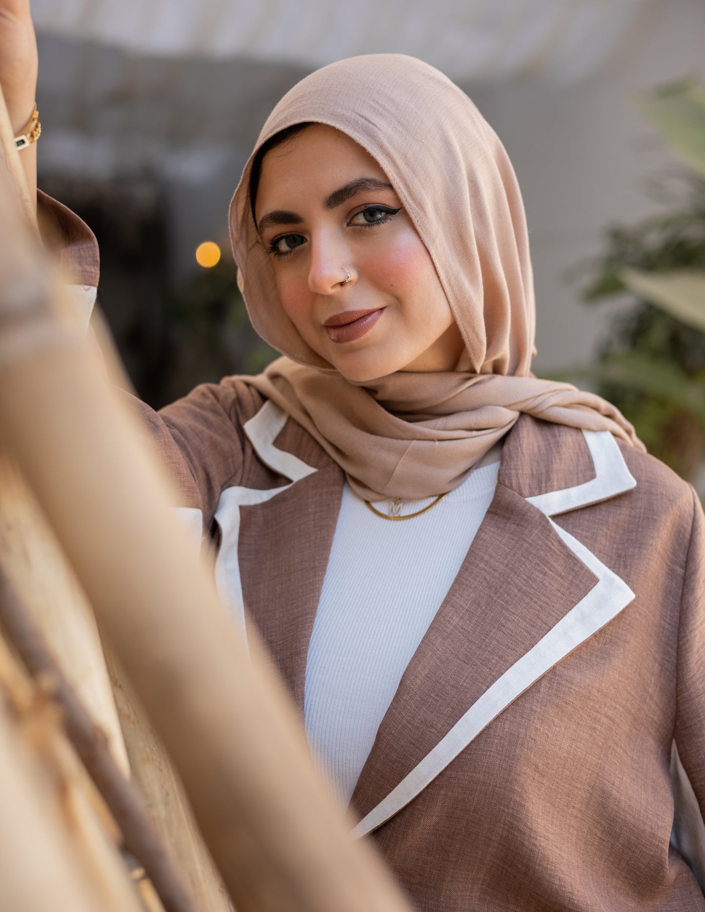 Riviera Linen Abaya Inlaid With Pure Linen In Cafe