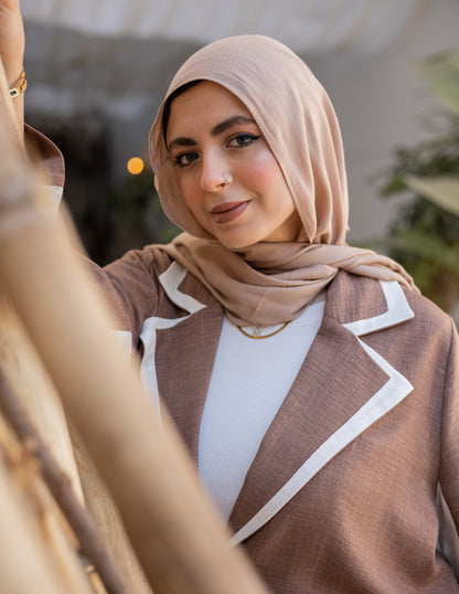 Riviera Linen Abaya Inlaid With Pure Linen In Cafe