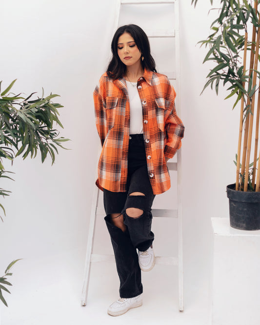 Orange and brown light wool oversized shirt