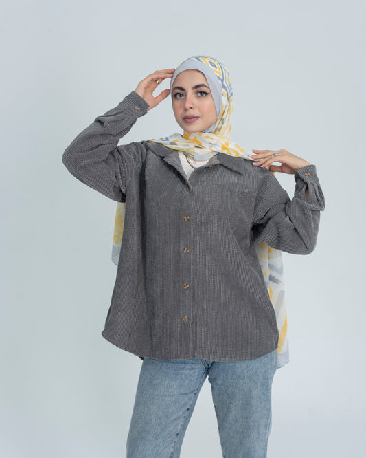 Biege Ribbed corduroy Oversize  shirt In Grey