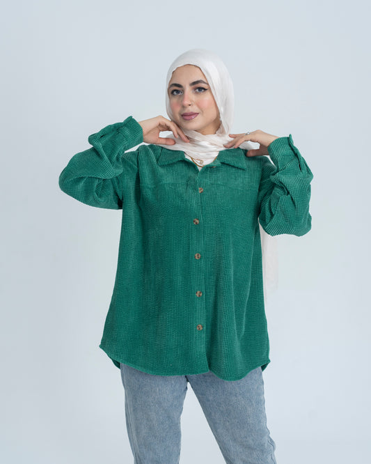 Biege Ribbed corduroy Oversize  shirt In Green