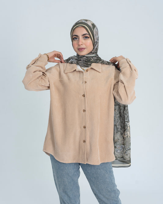 Biege Ribbed corduroy Oversize  shirt In Beige