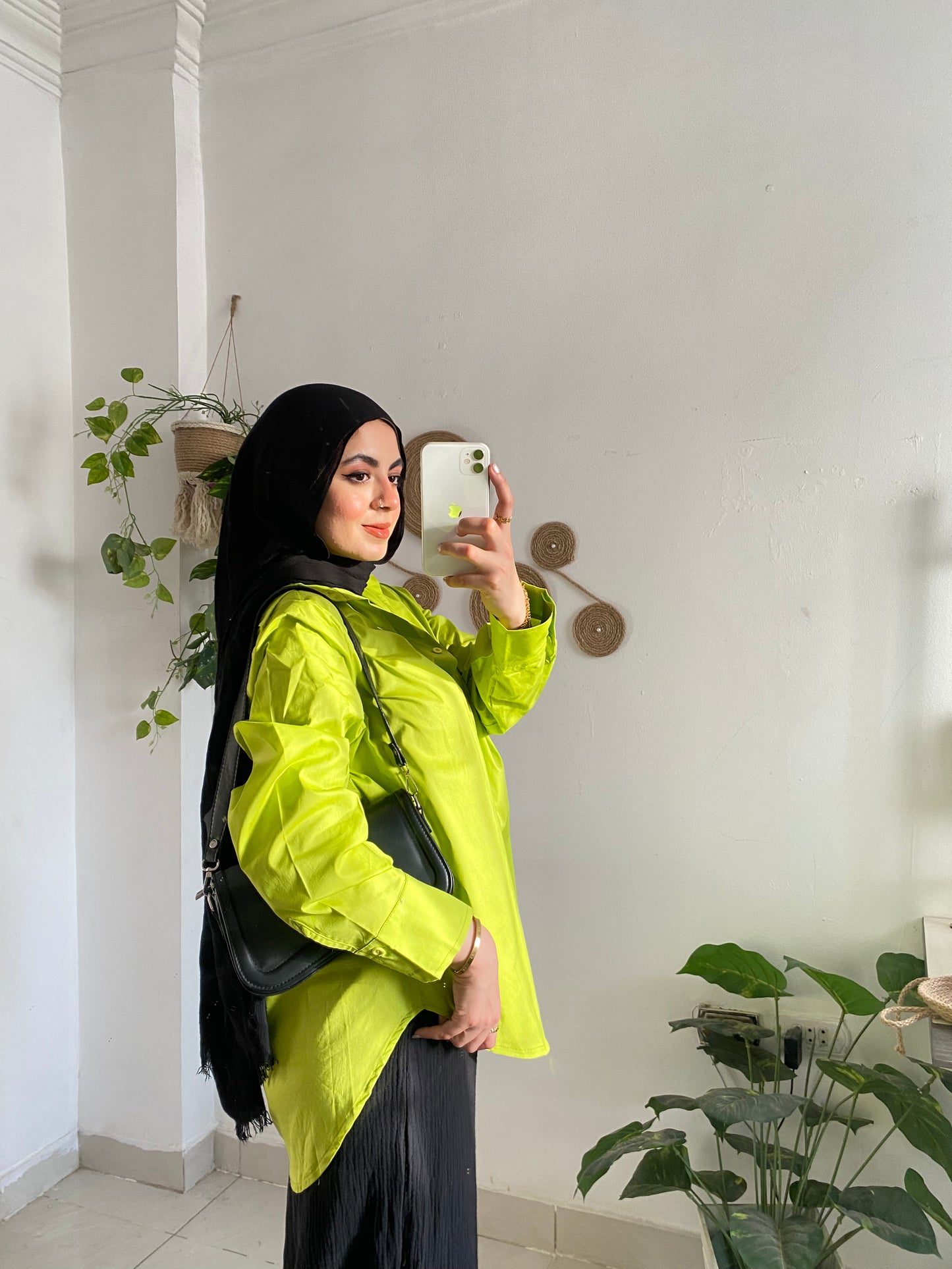 Over Size  Poplin shirt In Lime Green