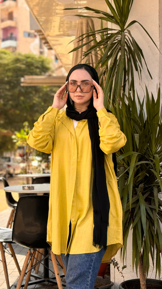 A linen Oversize Shirt With White Flecks In Yellow