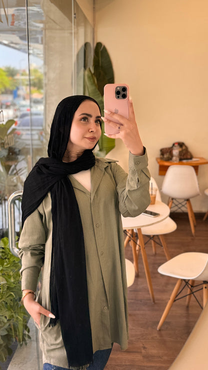 A linen Oversize Shirt With White Flecks In Olive