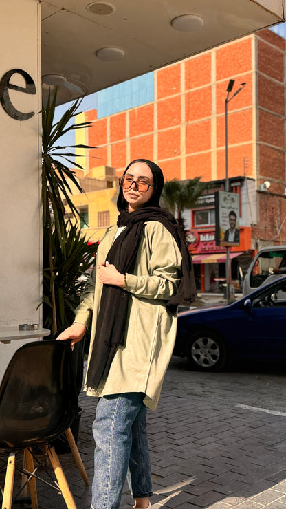 A linen Oversize Shirt With White Flecks In Olive