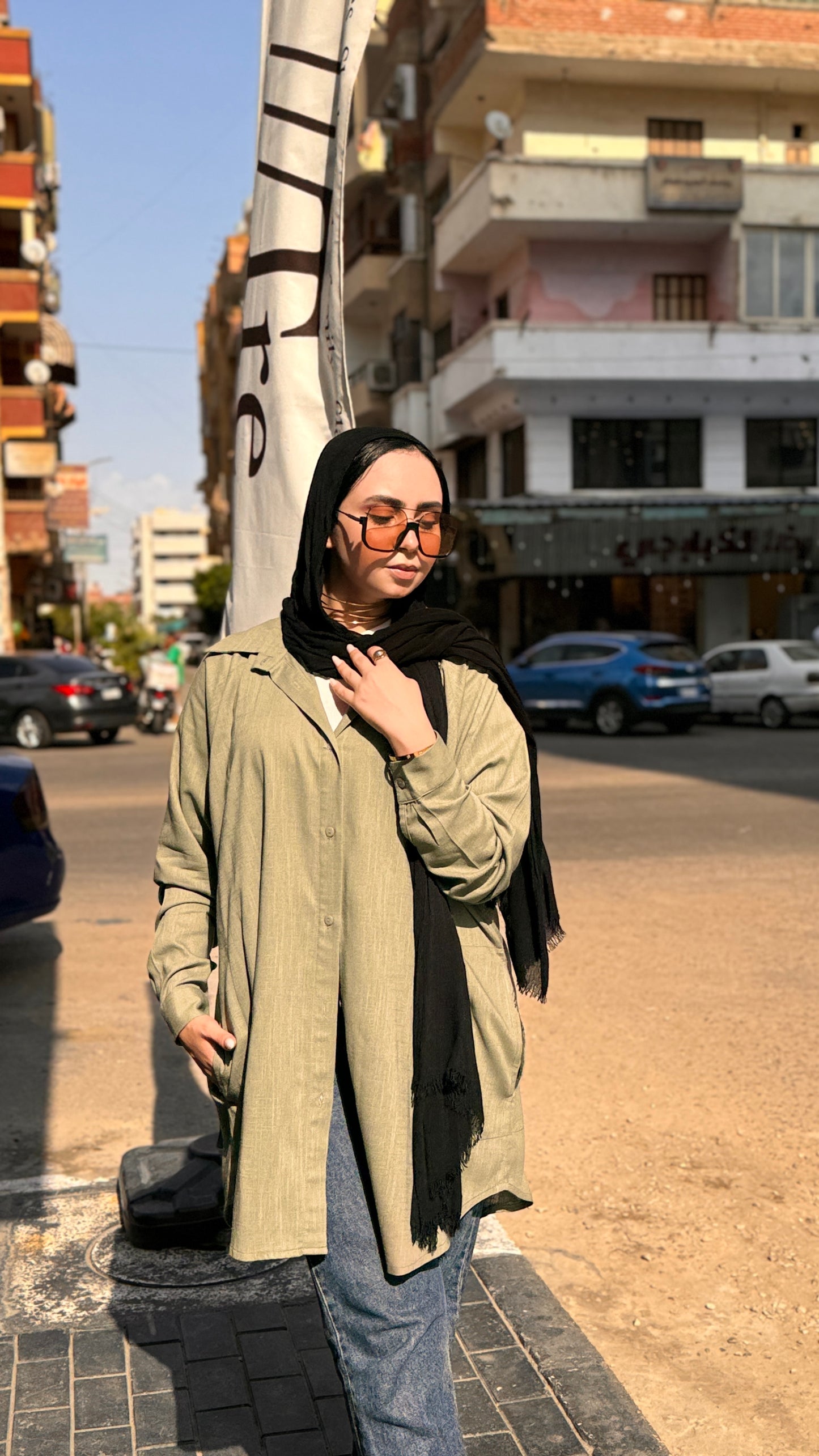 A linen Oversize Shirt With White Flecks In Olive