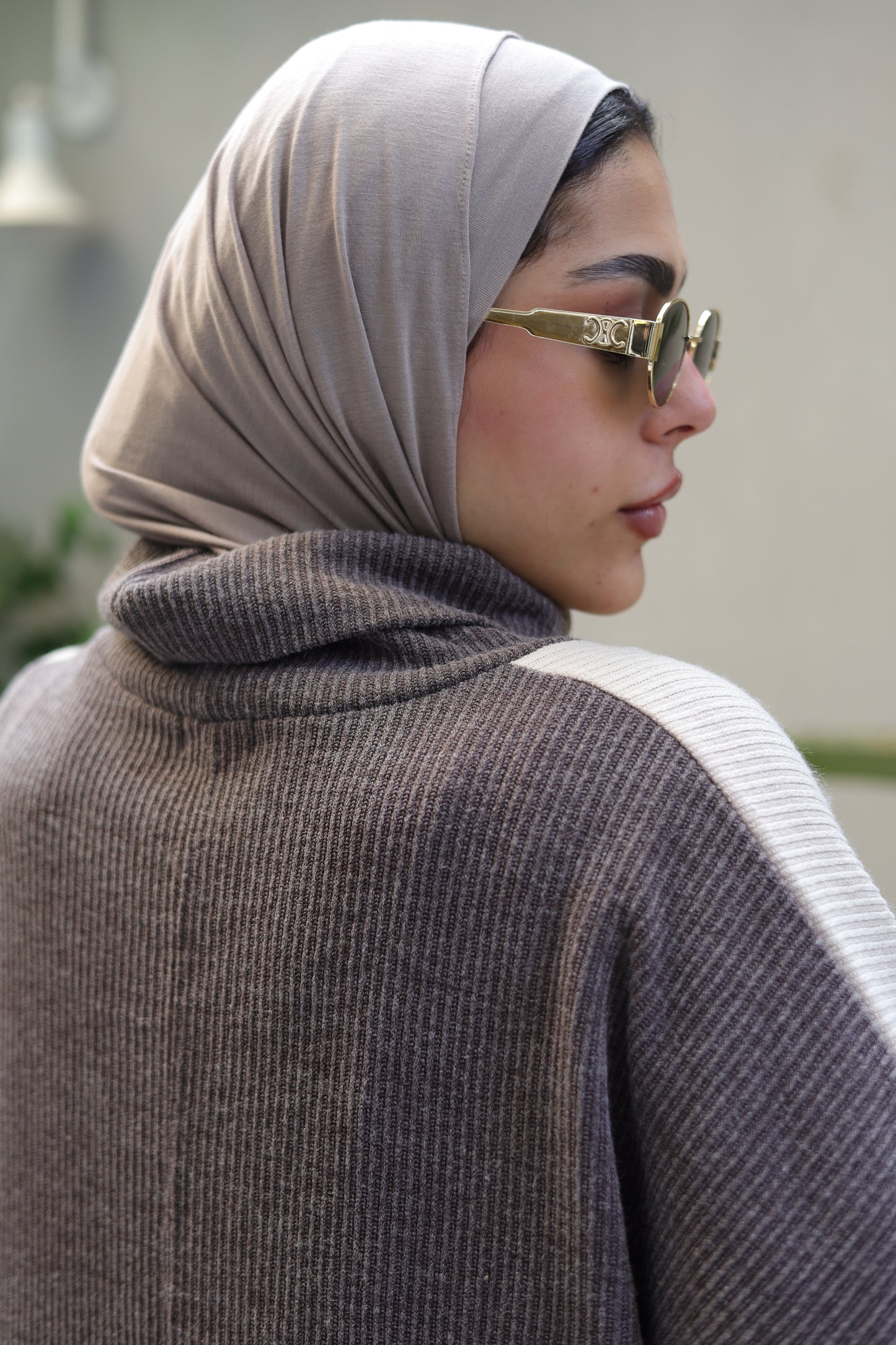 A two-tone knit dress "beige&brown"