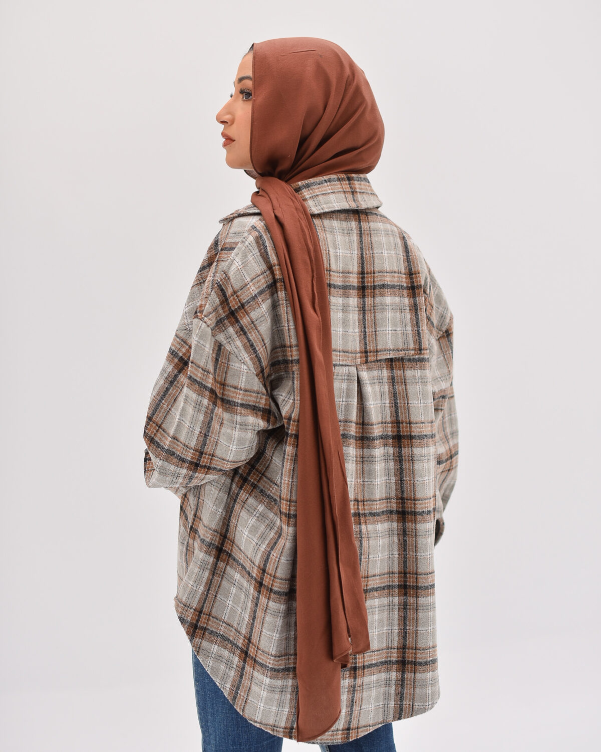 Brown Thick wool oversized check shirt