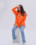 Orange Oversized printed hoodie