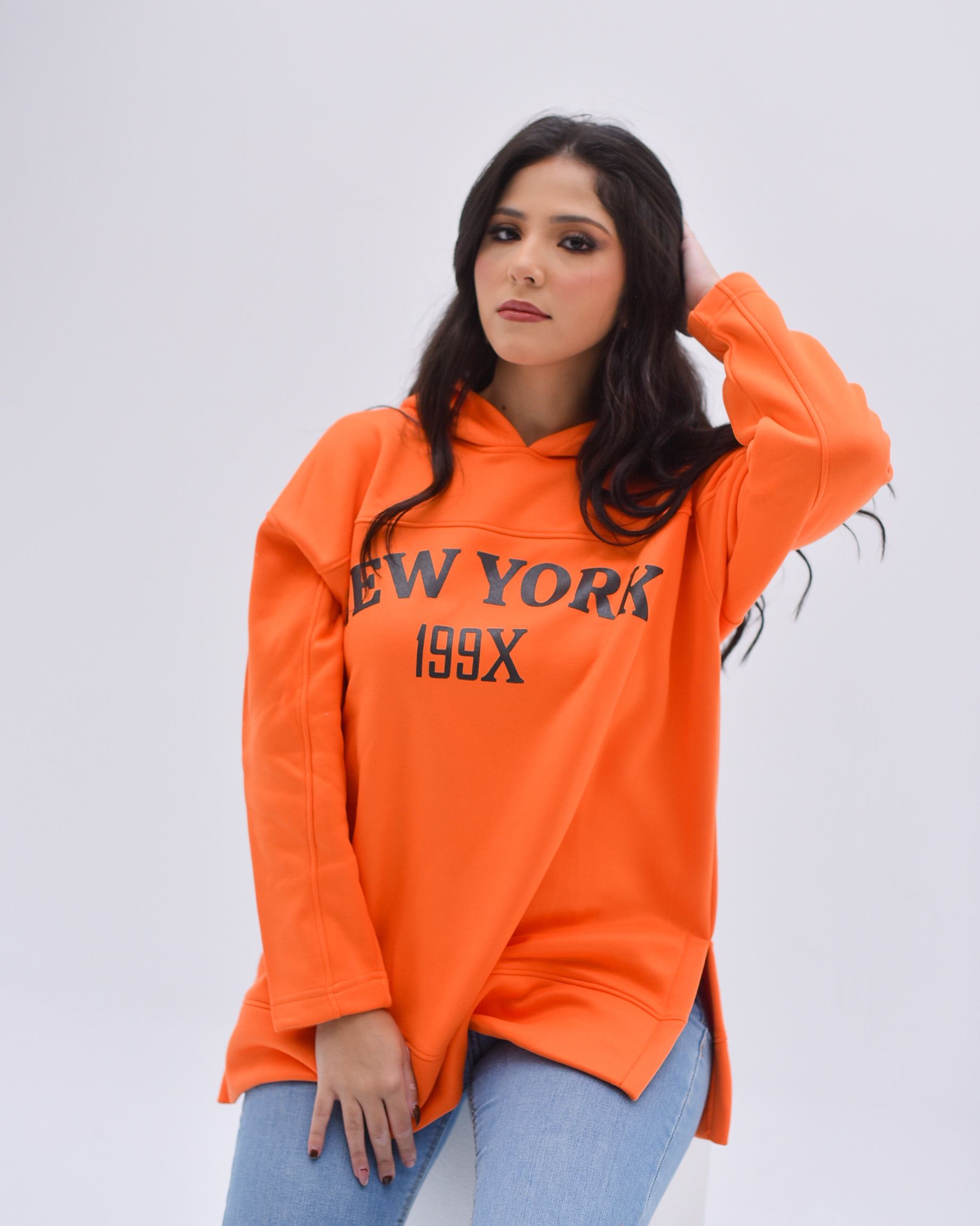 Orange Oversized printed hoodie