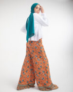 High waisted wide-leg floral cotton pants