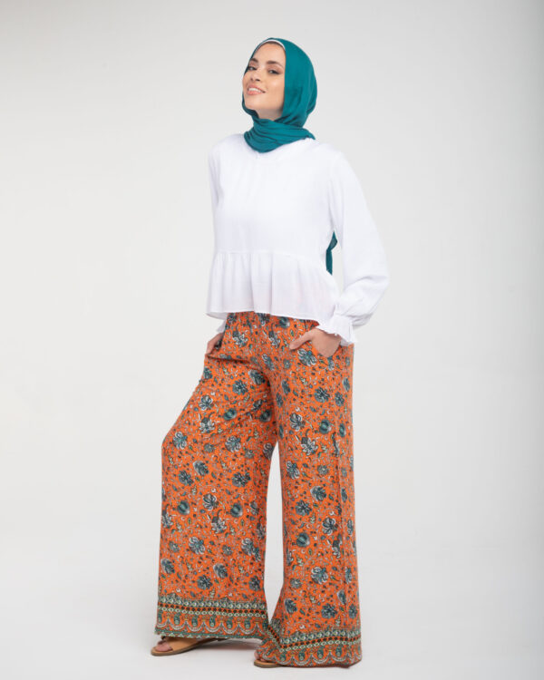 High waisted wide-leg floral cotton pants