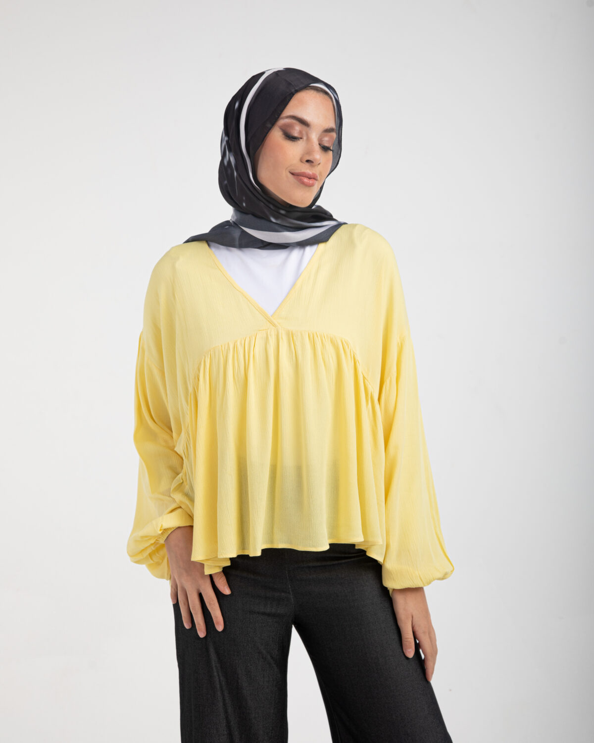 Yellow Puff sleeve loose blouse