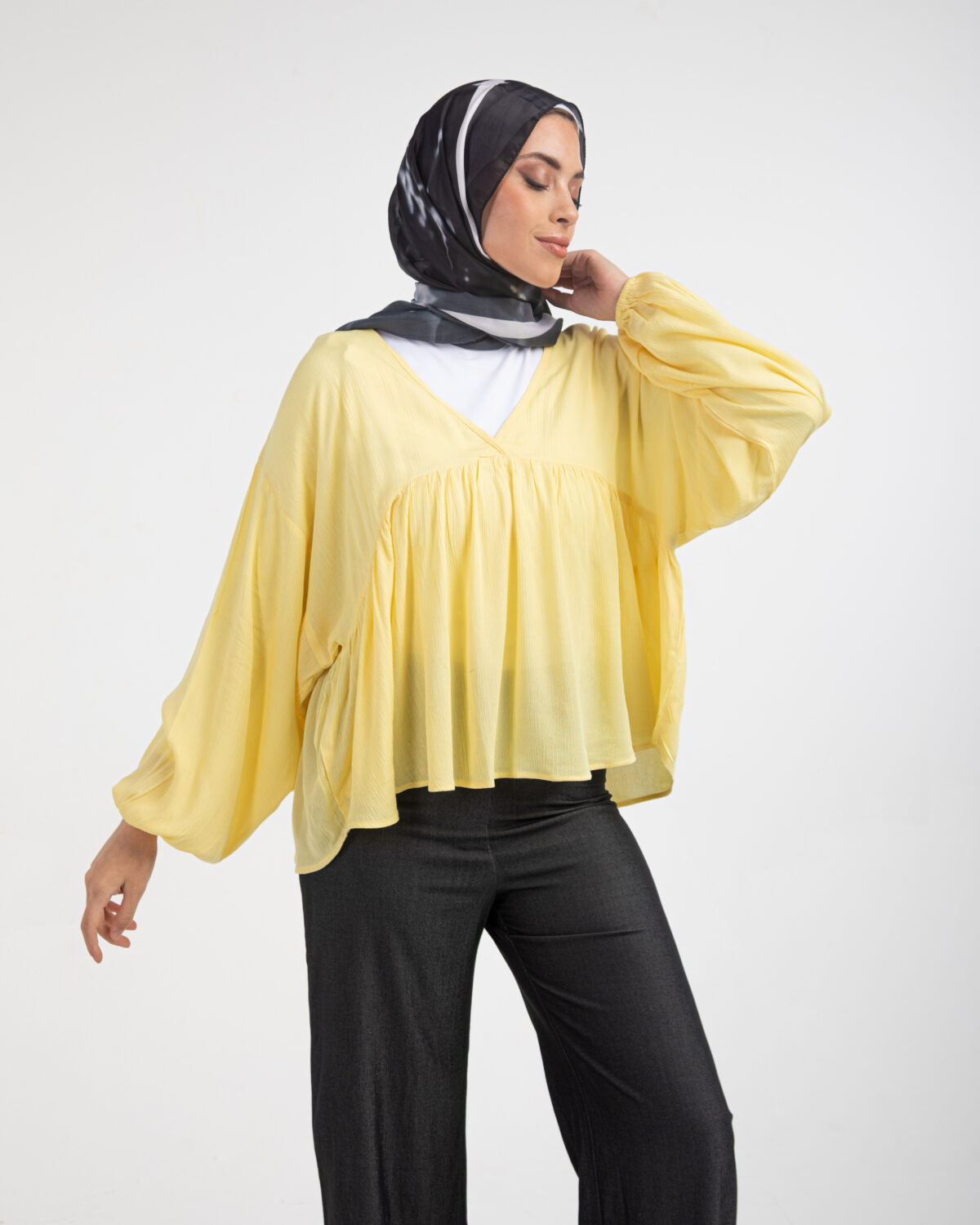 Yellow Puff sleeve loose blouse